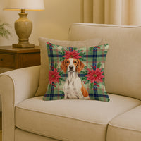 Orange and White Pointer Christmas PoinsettIas Throw Pillow