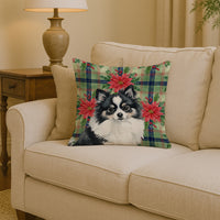 Black and White Pomeranian Christmas PoinsettIas Throw Pillow