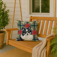 Black and White Pomeranian Christmas PoinsettIas Throw Pillow
