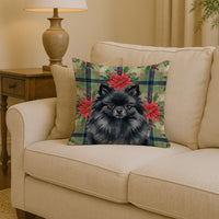 Black Pomeranian Christmas PoinsettIas Throw Pillow