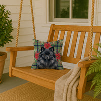 Black Pomeranian Christmas PoinsettIas Throw Pillow