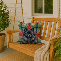 Black Pomeranian Christmas PoinsettIas Throw Pillow