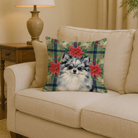 Blue Merle Pomeranian Christmas PoinsettIas Throw Pillow