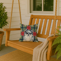 Blue Merle Pomeranian Christmas PoinsettIas Throw Pillow