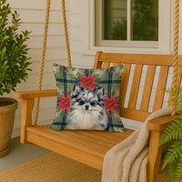 Blue Merle Pomeranian Christmas PoinsettIas Throw Pillow