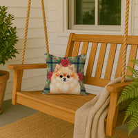 Pomeranian Christmas PoinsettIas Throw Pillow
