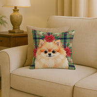 Pomeranian Christmas PoinsettIas Throw Pillow