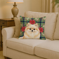 Cream Pomeranian Christmas PoinsettIas Throw Pillow