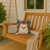 Cream Pomeranian Christmas PoinsettIas Throw Pillow