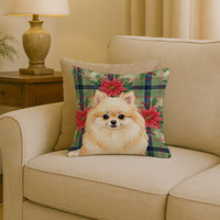 Cream Pomeranian Christmas PoinsettIas Throw Pillow