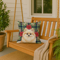Cream Pomeranian Christmas PoinsettIas Throw Pillow