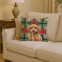 Miniature Apricot Poodle Christmas PoinsettIas Throw Pillow