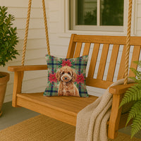 Miniature Apricot Poodle Christmas PoinsettIas Throw Pillow
