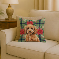 Miniature Apricot Poodle Christmas PoinsettIas Throw Pillow