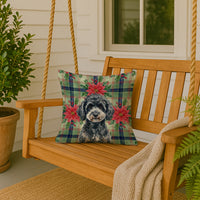 Miniature Black Poodle Christmas PoinsettIas Throw Pillow