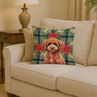 Miniature Red Poodle Christmas PoinsettIas Throw Pillow