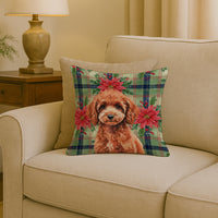 Miniature Red Poodle Christmas PoinsettIas Throw Pillow