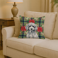 Miniature Silver Poodle Christmas PoinsettIas Throw Pillow
