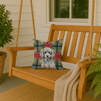 Miniature Silver Poodle Christmas PoinsettIas Throw Pillow