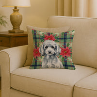 Miniature Silver Poodle Christmas PoinsettIas Throw Pillow