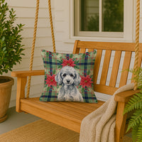 Miniature Silver Poodle Christmas PoinsettIas Throw Pillow