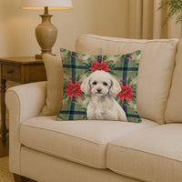 Miniature White Poodle Christmas PoinsettIas Throw Pillow