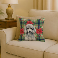 Standard Silver Poodle Christmas PoinsettIas Throw Pillow