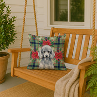 Standard Silver Poodle Christmas PoinsettIas Throw Pillow