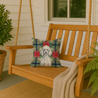 Standard White Poodle Christmas PoinsettIas Throw Pillow