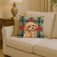 Toy Apricot Poodle Christmas PoinsettIas Throw Pillow