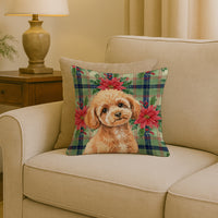 Toy Apricot Poodle Christmas PoinsettIas Throw Pillow