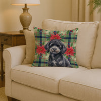 Toy Black Poodle Christmas PoinsettIas Throw Pillow