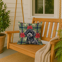 Toy Black Poodle Christmas PoinsettIas Throw Pillow