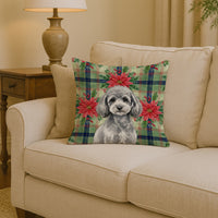 Toy Silver Poodle Christmas PoinsettIas Throw Pillow