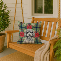Toy Silver Poodle Christmas PoinsettIas Throw Pillow