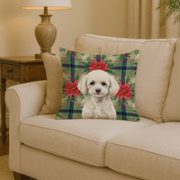 Toy White Poodle Christmas PoinsettIas Throw Pillow