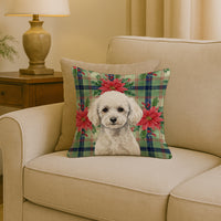 Toy White Poodle Christmas PoinsettIas Throw Pillow