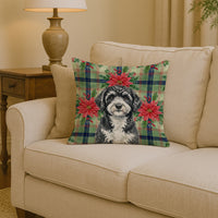 Portuguese Water Dog Christmas PoinsettIas Throw Pillow
