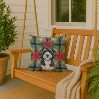 Portuguese Water Dog Christmas PoinsettIas Throw Pillow
