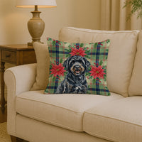 Black Portuguese Water Dog Christmas PoinsettIas Throw Pillow