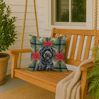 Black Portuguese Water Dog Christmas PoinsettIas Throw Pillow