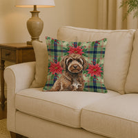 Brown Portuguese Water Dog Christmas PoinsettIas Throw Pillow