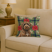 Brown Portuguese Water Dog Christmas PoinsettIas Throw Pillow