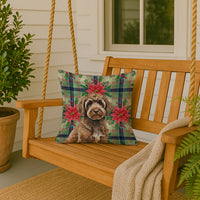 Brown Portuguese Water Dog Christmas PoinsettIas Throw Pillow