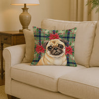Fawn Pug Christmas PoinsettIas Throw Pillow