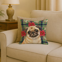 Fawn Pug Christmas PoinsettIas Throw Pillow