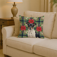 Black and White Rat Terrier Christmas PoinsettIas Throw Pillow
