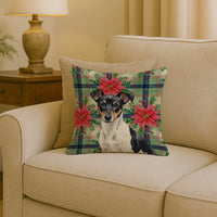 Black and White Rat Terrier Christmas PoinsettIas Throw Pillow