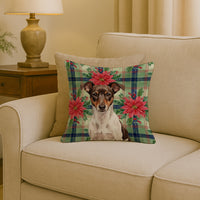 Chocolate and White Rat Terrier Christmas PoinsettIas Throw Pillow