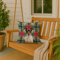 Chocolate and White Rat Terrier Christmas PoinsettIas Throw Pillow